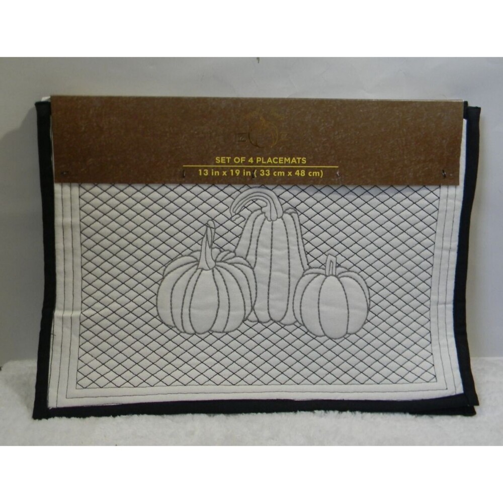Harvest Home Set of 4 Pumpkin Placemats Fall Black White Neutral NEW